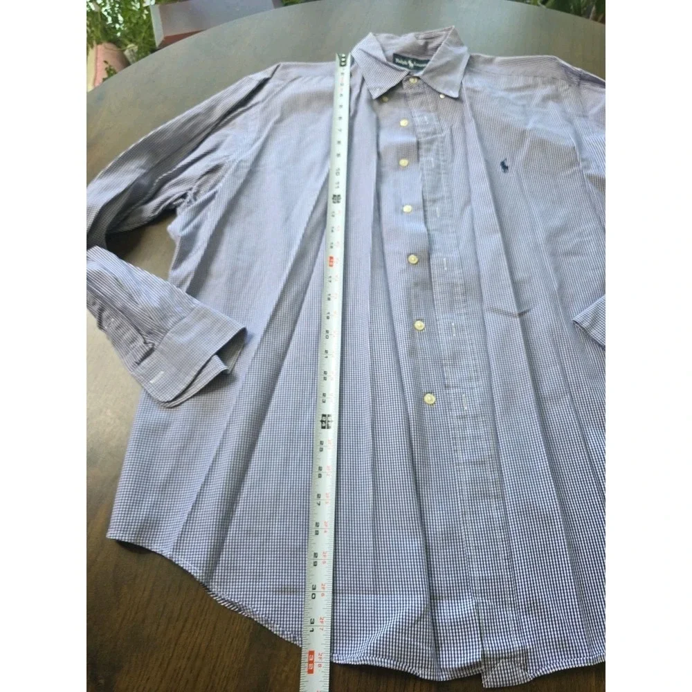 Polo Ralph Lauren Dress Shirt Mens 17.5 34/35 Blu Yarmouth Cotto Pinpoint Oxford